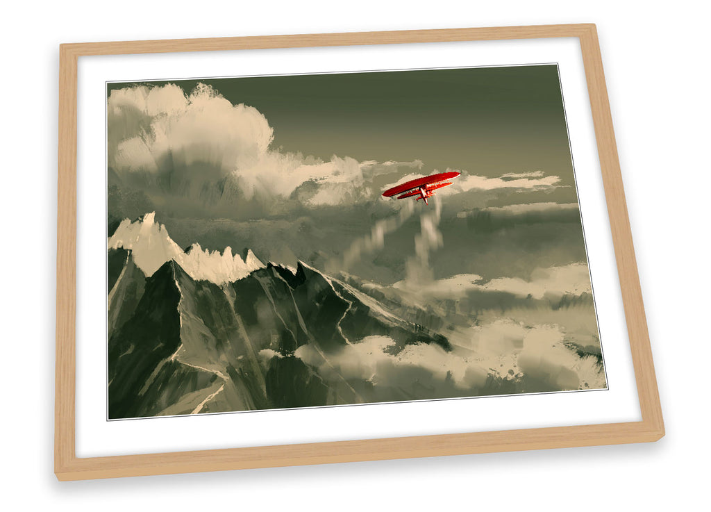 Red Plane Mountain Landscape Framed