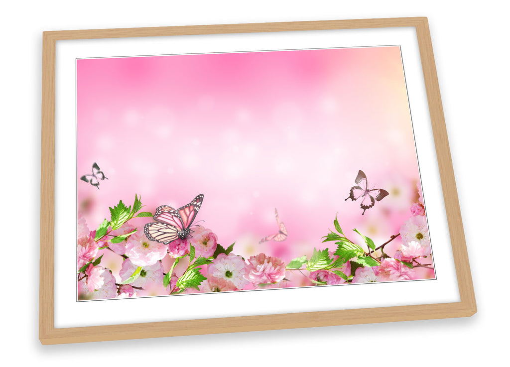 Butterfly Floral Flowers Pink Framed