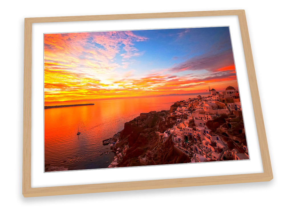 Santorini Sunset Greece Orange Framed