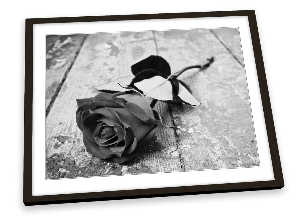 Vintage Rose Floral Flower Love B&W Framed