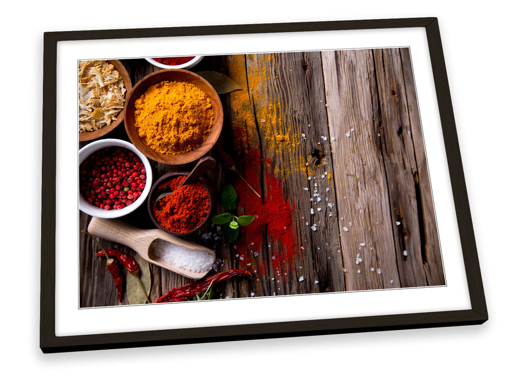 Spices Herbs Kitchen Multi-Coloured Framed