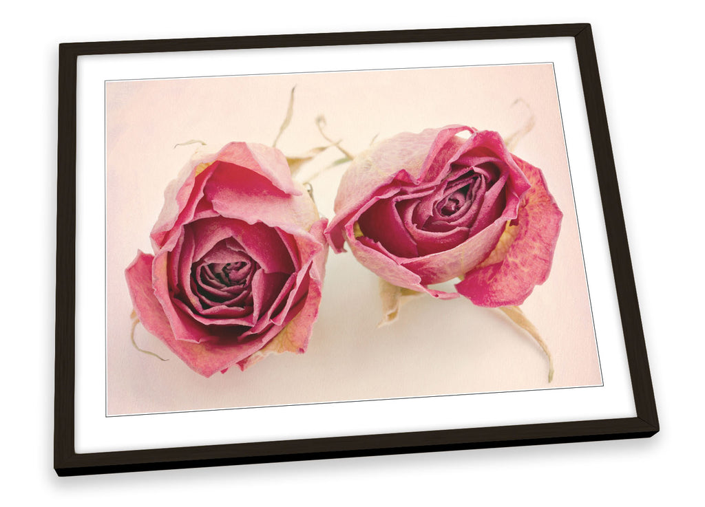 Vintage Pair of Rose Flowers Floral Framed