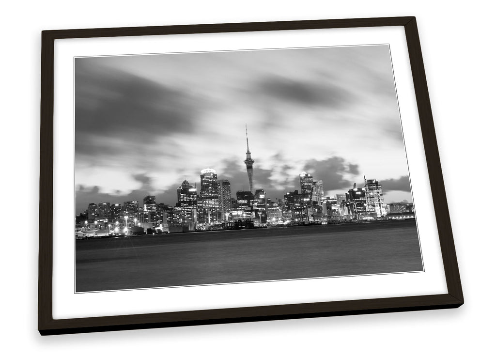 Auckland New Zealand Skyline B&W Framed