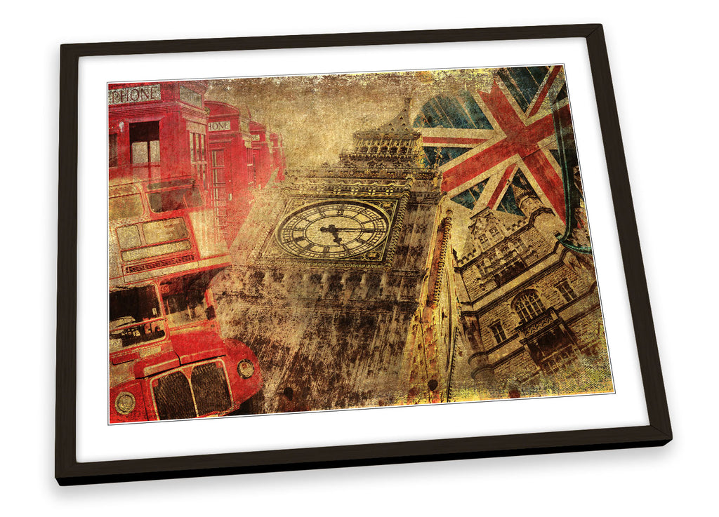 Vintage London Collage Brown Framed