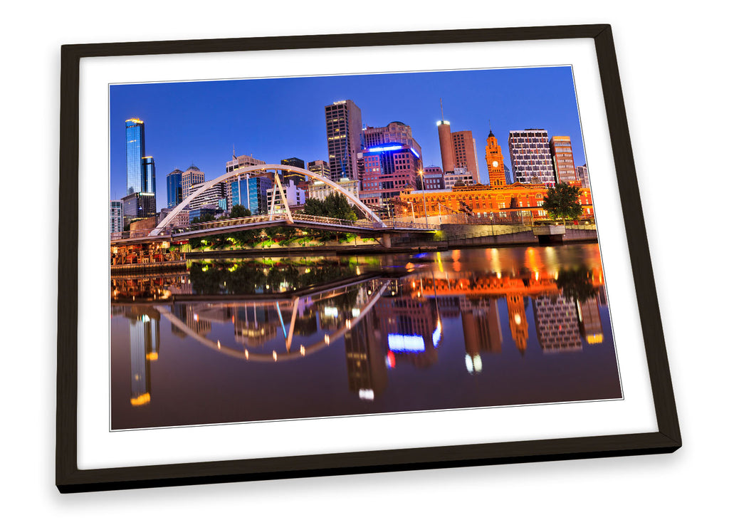Melbourne City Skyline River Framed