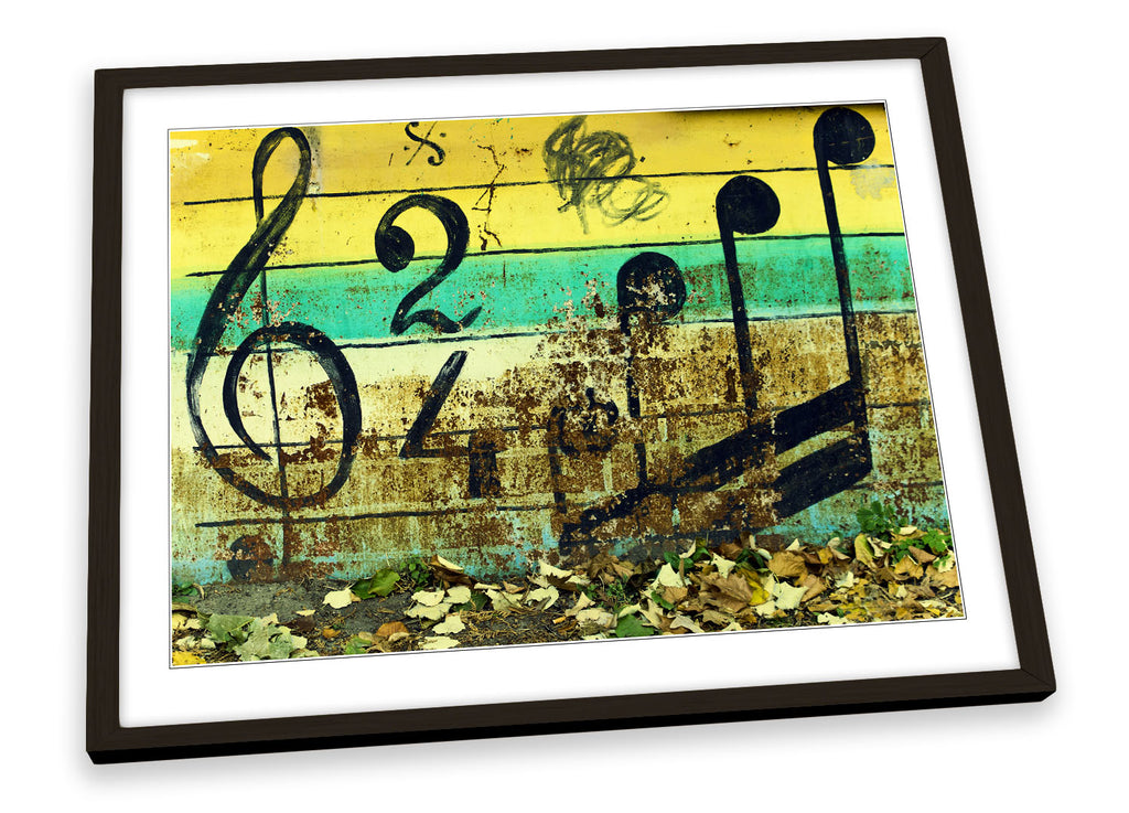Abstract Grunge Music Notes Framed