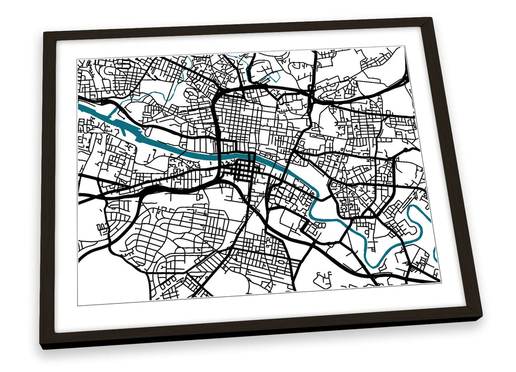 Glasgow Map City Minimalistic Modern Framed
