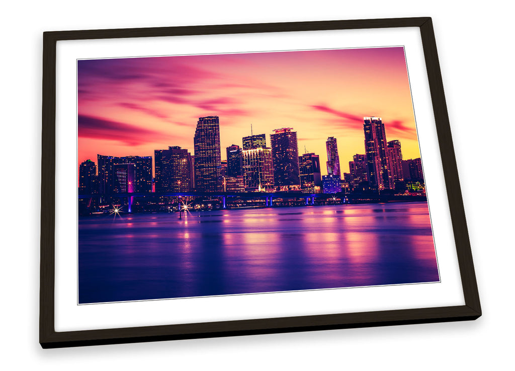 Sunset Miami Florida City Framed