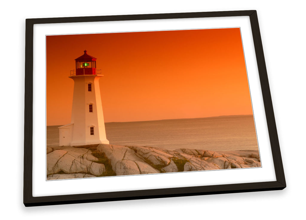 Sunset Lighthouse Seascape Framed