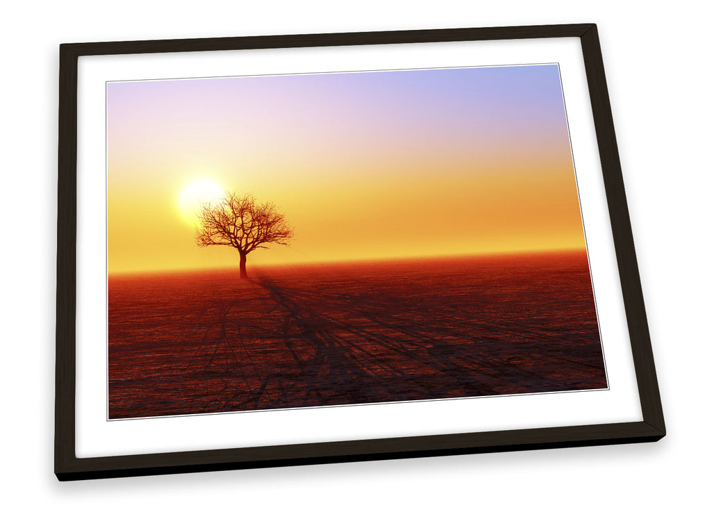 Tree Silhouette Sunset Landscape Framed