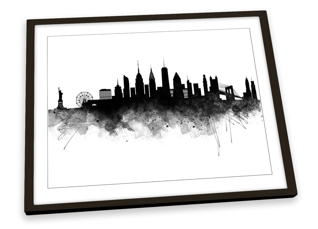 New York Abstract City Skyline Black Framed