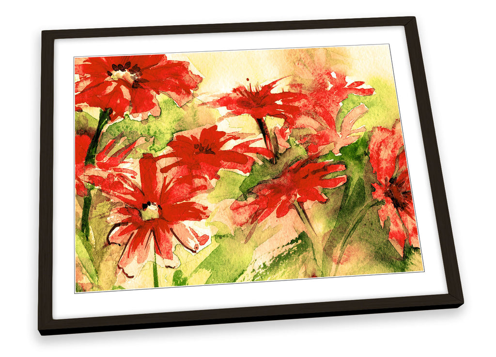 Red Flowers Watercolour Floral Framed