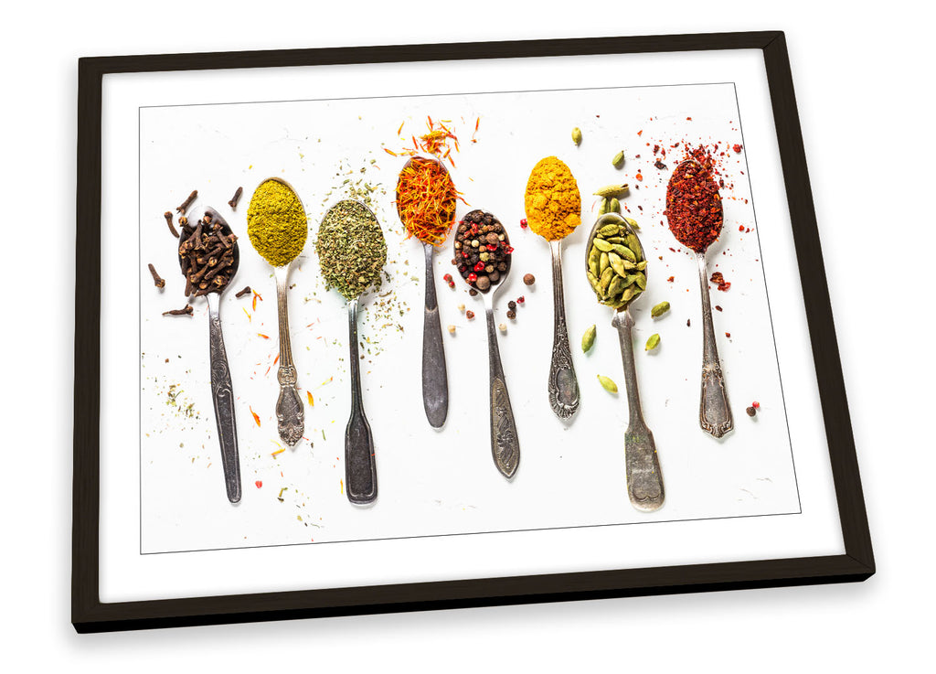 Spicy Spices Spoons Kitchen White Framed
