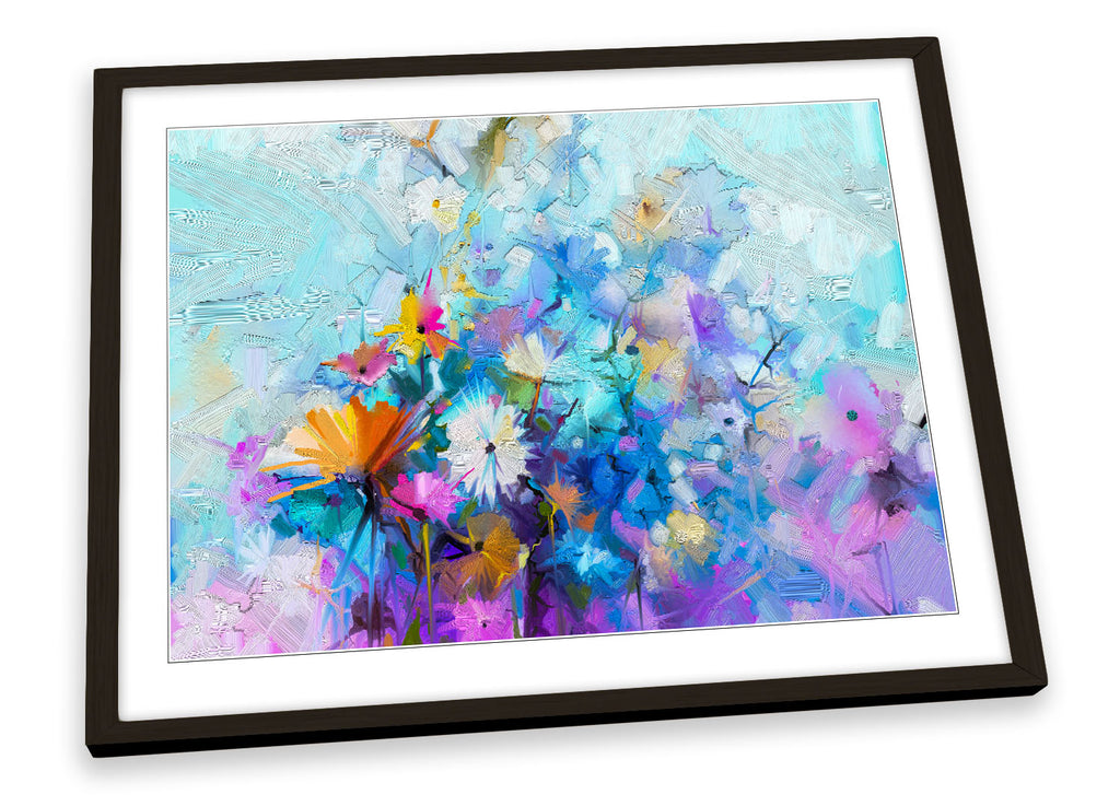 Blue Flowers Floral Repro Framed