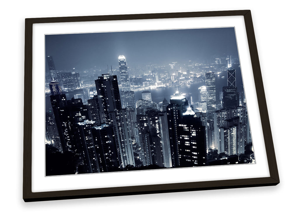 Hong Kong City Skyline Night Framed