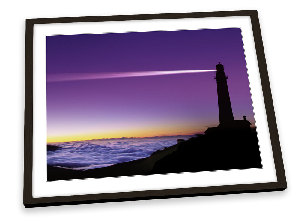 Purple Lighthouse Sunset Beach Framed