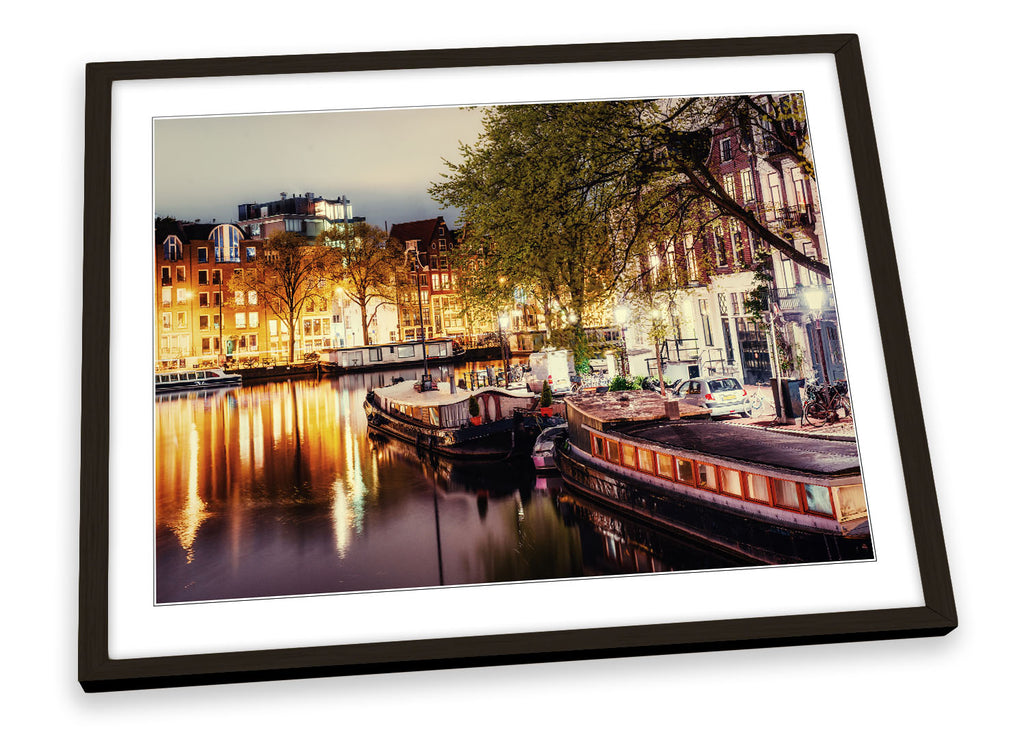 Amsterdam Canal City Night Framed