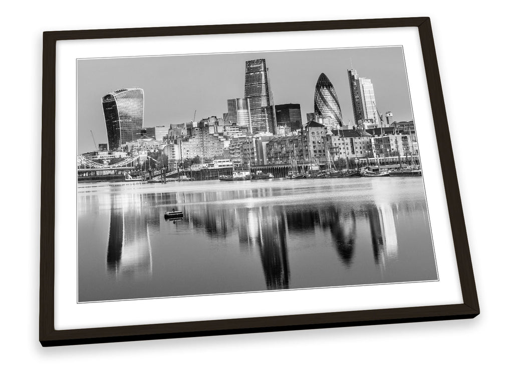London City Skyline River Thames B&W Framed