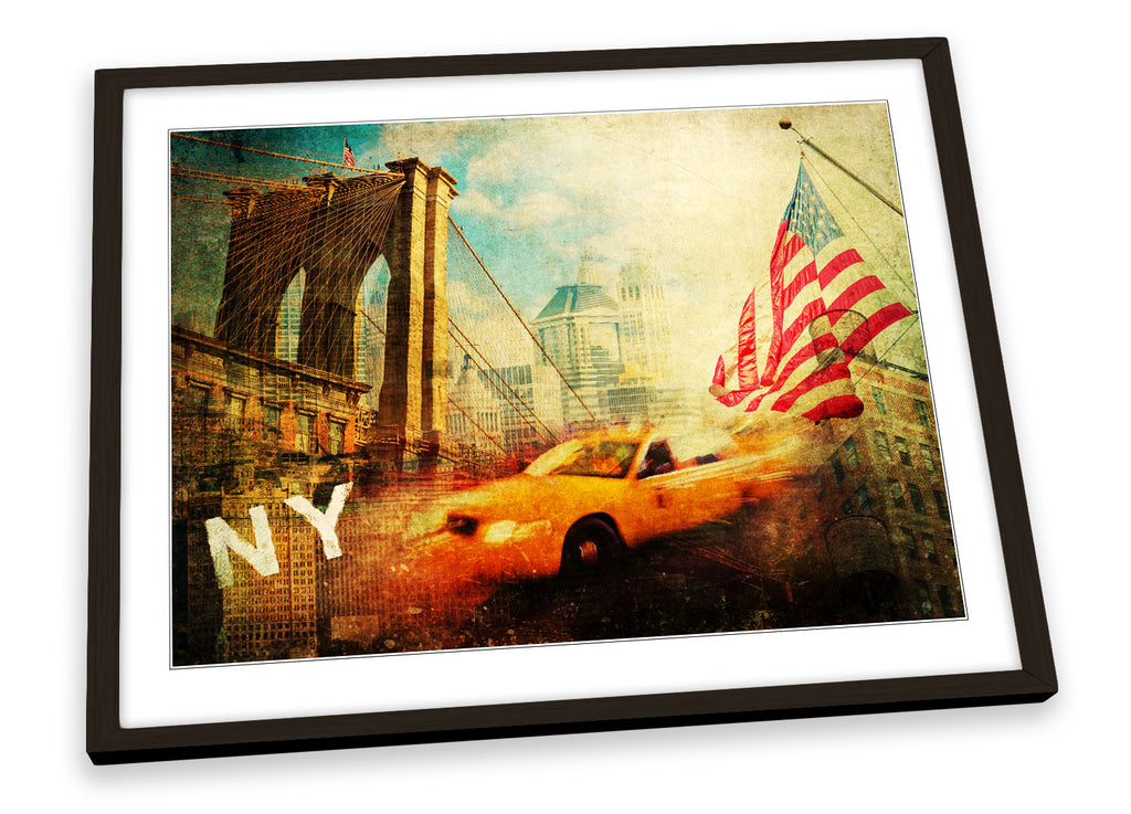 New York City Grunge Taxi Cab Framed