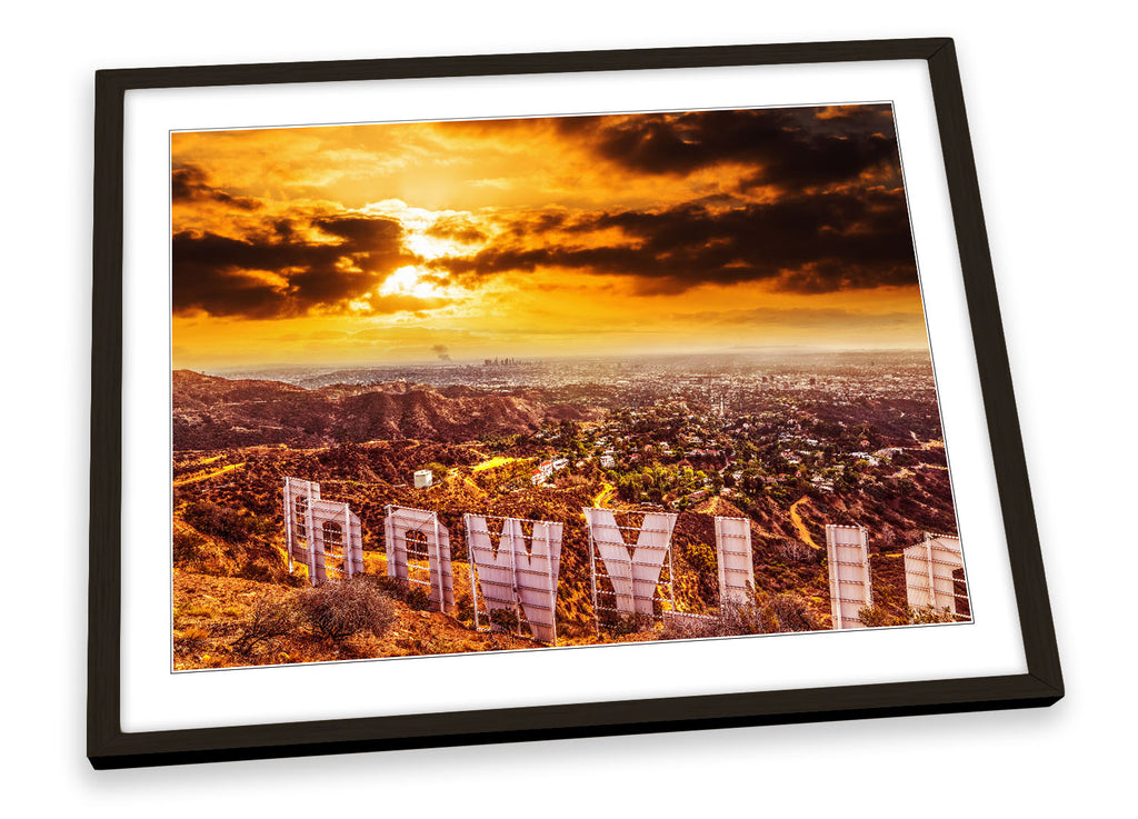 Hollywood Sign Sunset Orange Framed