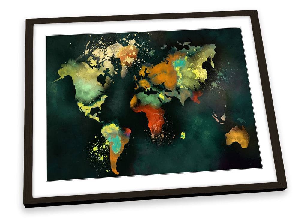 Map World Dark Framed
