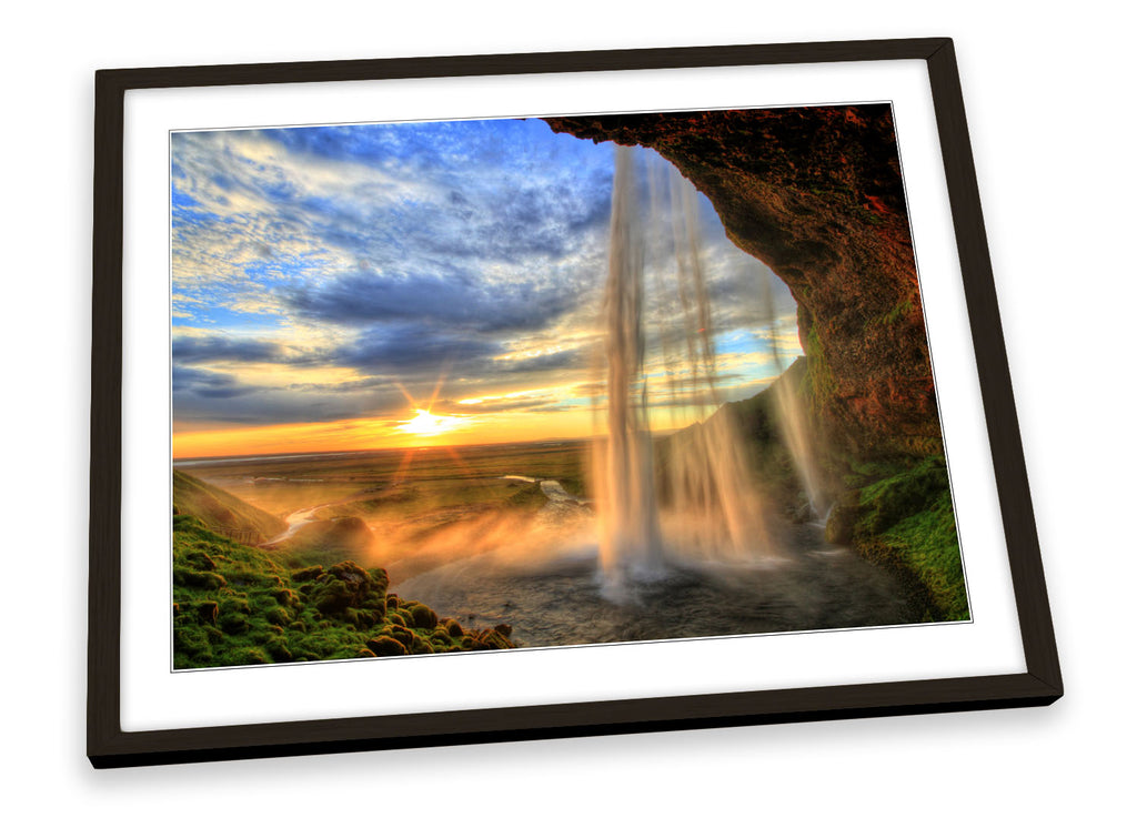 Iceland Sunset Waterfall Framed