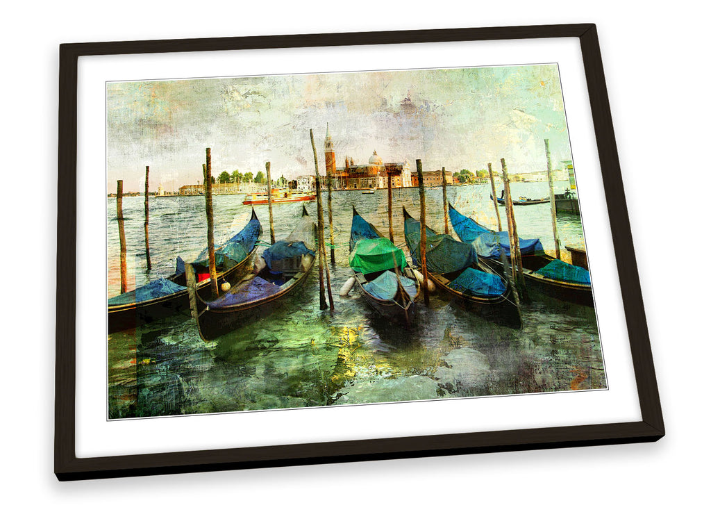 Venice Italy Gondolas Distressed Framed