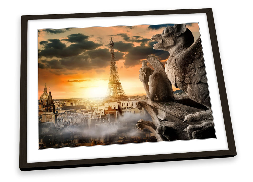 Notre Dame Paris Sunset Orange Framed