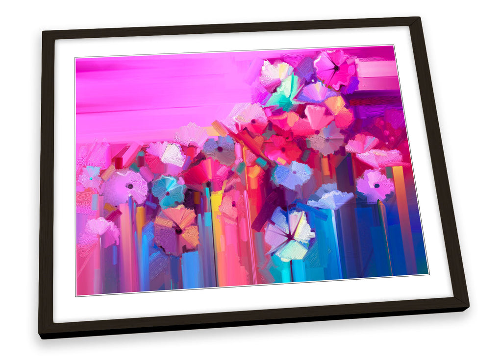 Pink Floral Flowers Modern Framed