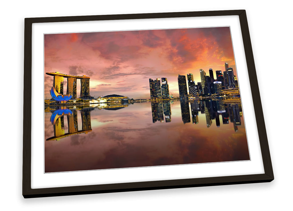 Singapore Skyline City Sunset Framed