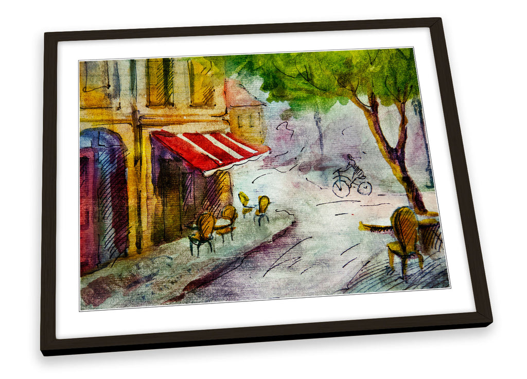 French Cafe Street City Multi-Coloured Framed