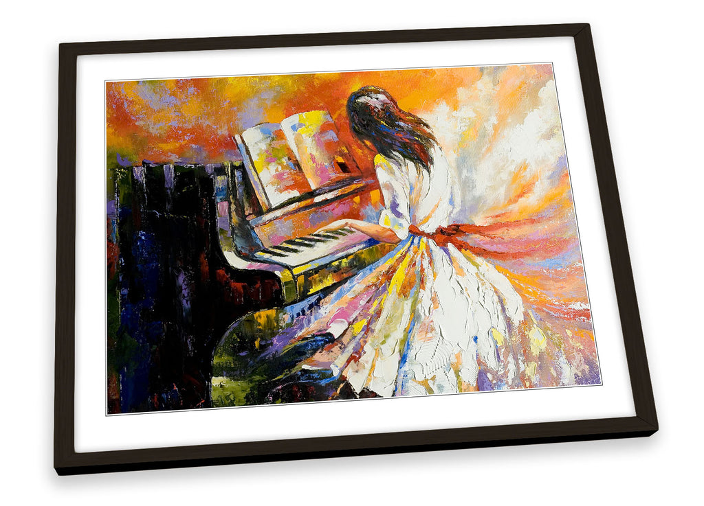 Piano Girl Dress Woman Music Framed
