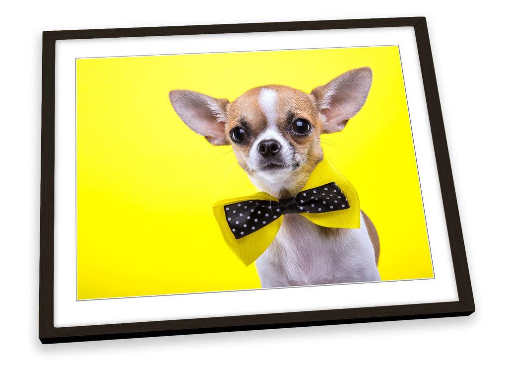 Chihuahua Dog Bow Tie Yellow Framed
