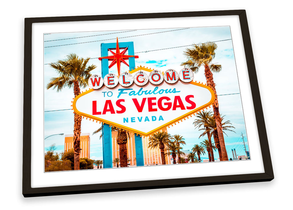 Las Vegas Welcome Sign Blue Framed
