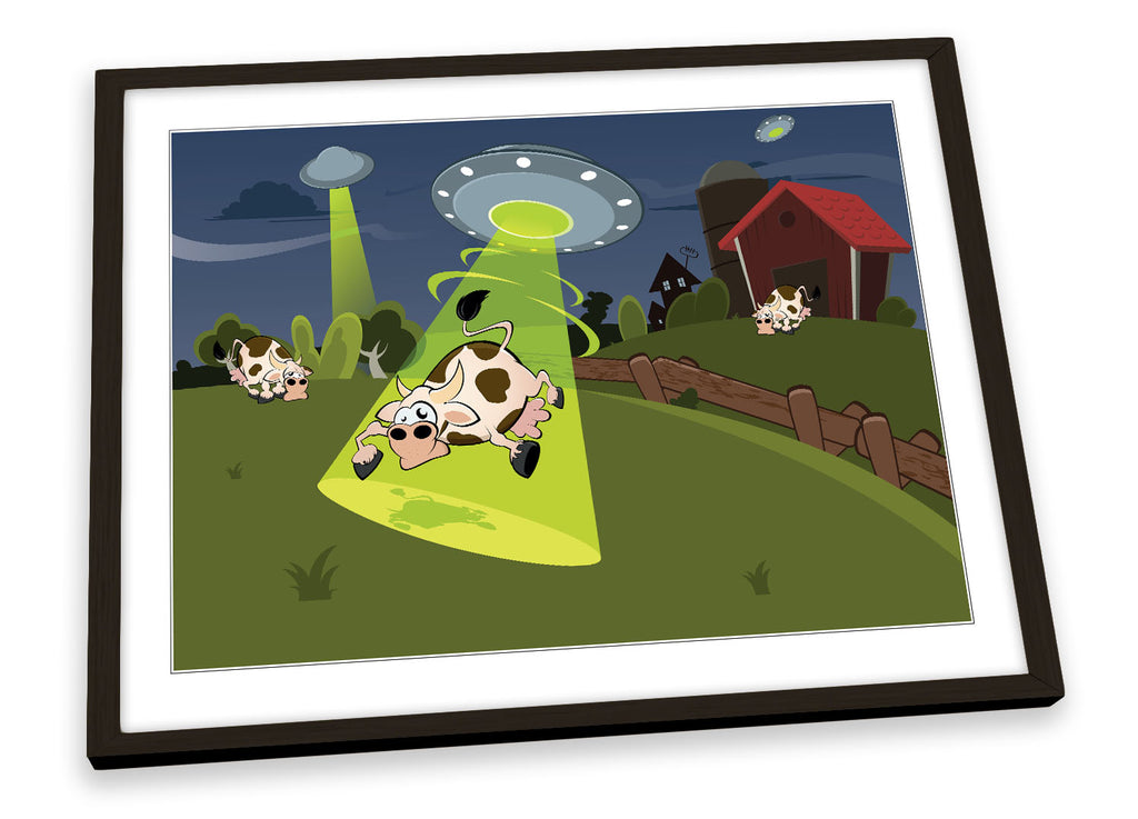Alien Abduction Cow Green Framed