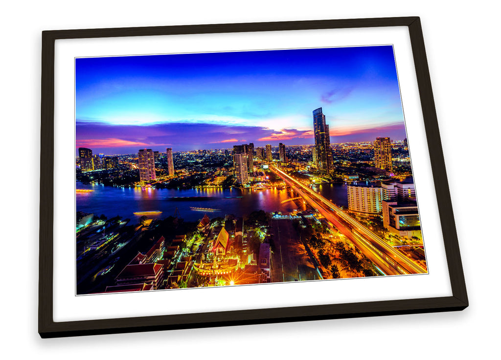 Bangkok Skyline Thailand Blue Framed