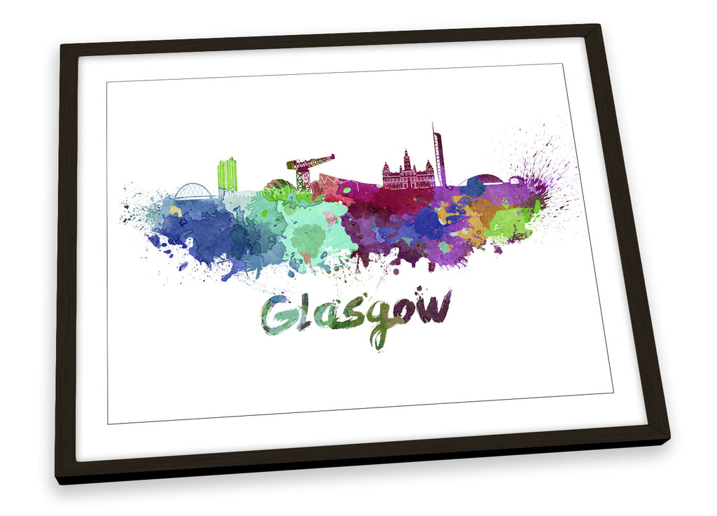 Glasgow Watercolour Skyline Framed