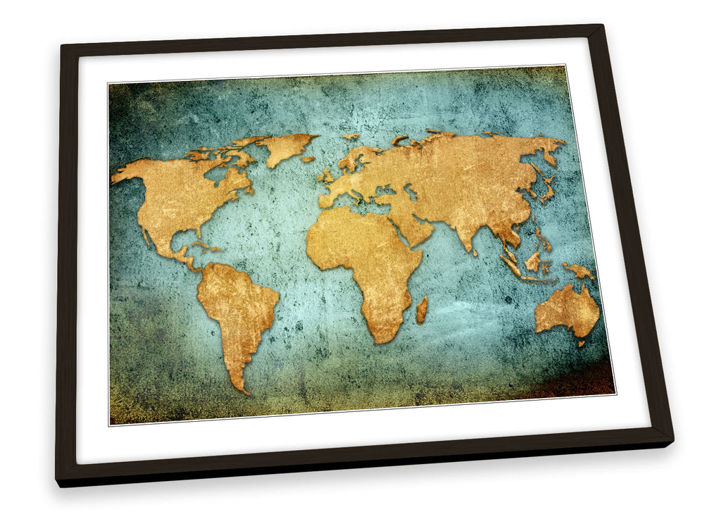 World Map Grunge Framed