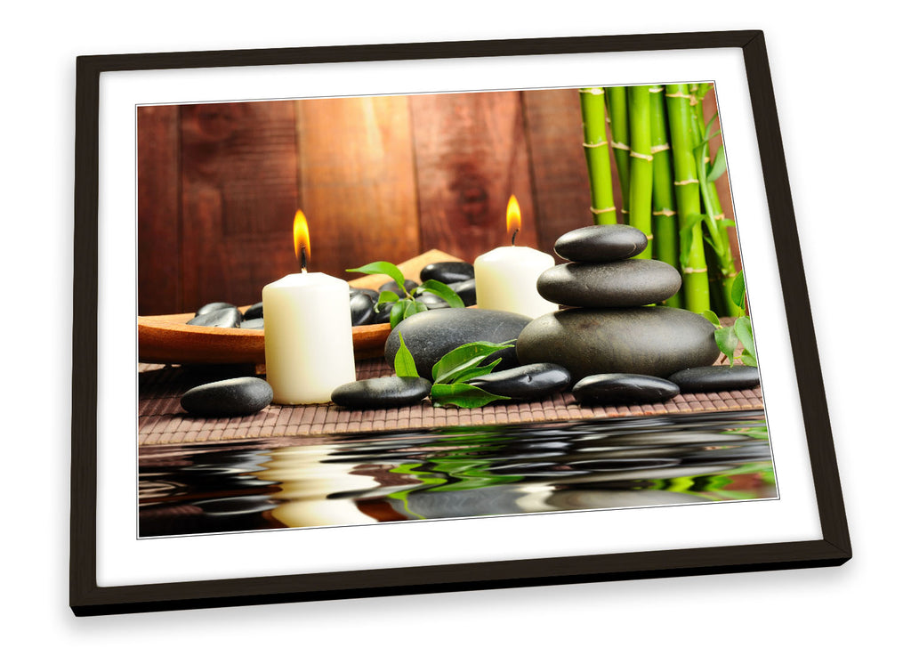 Candles Zen Stones Spa Bamboo Framed