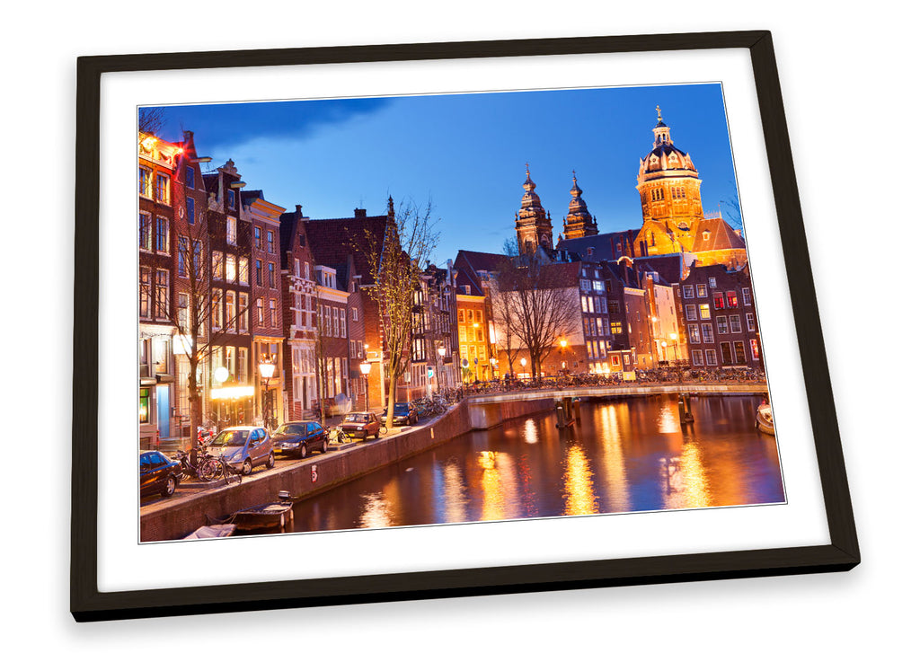 Amsterdam City Night Canal Framed