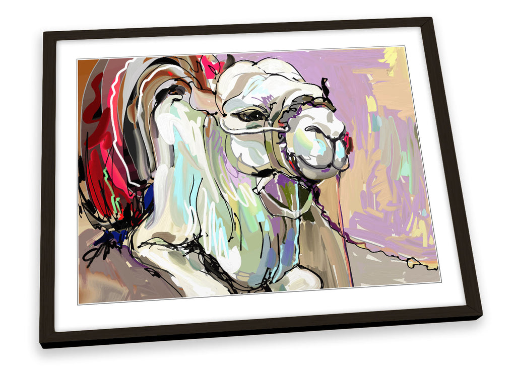 Camel Animal Multi-Coloured Framed