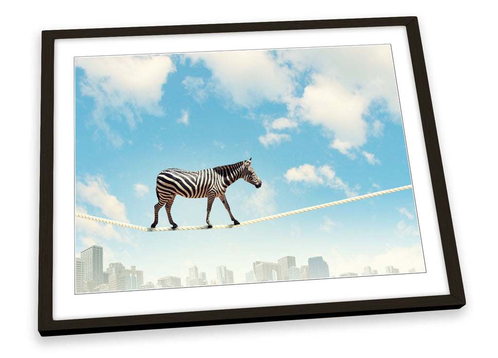 Zebra Tightrope Surrealism Blue Framed