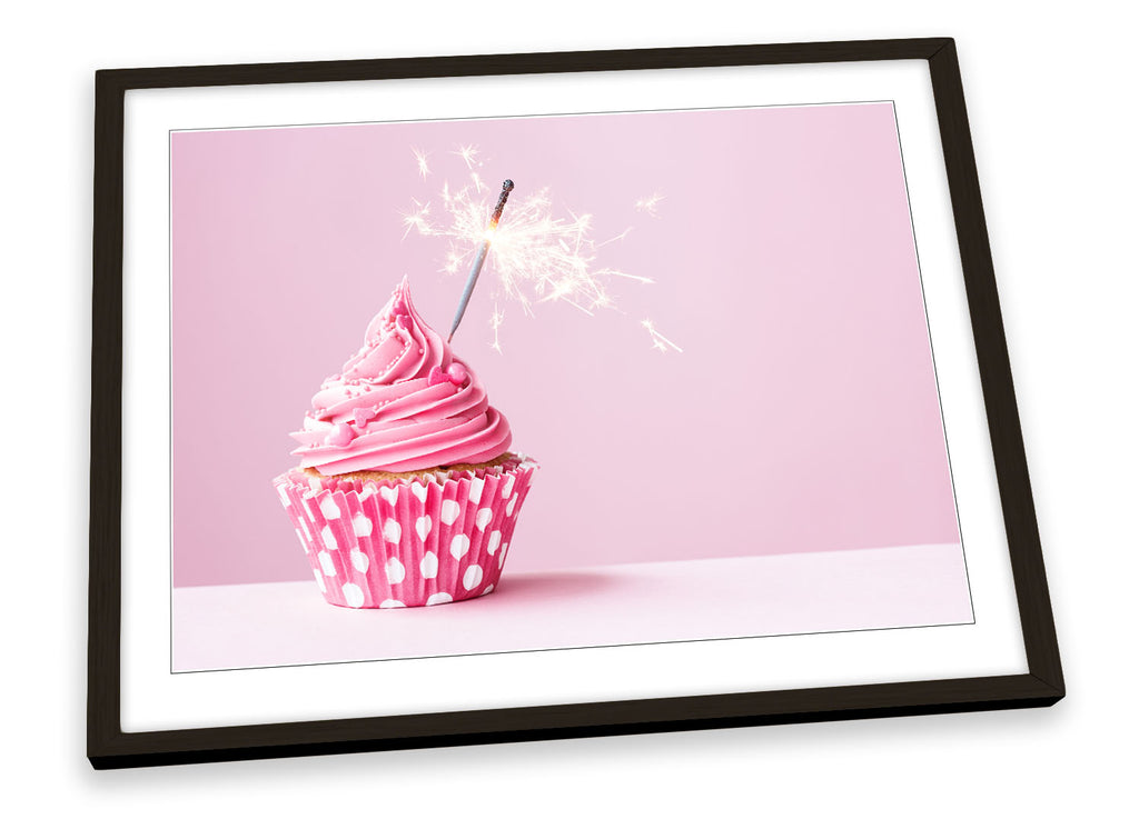 Pink Cup Cake Sparkler Framed