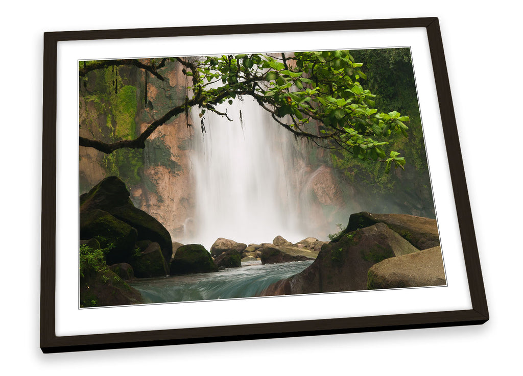 Waterfall Mountains Forest Landscape Framed