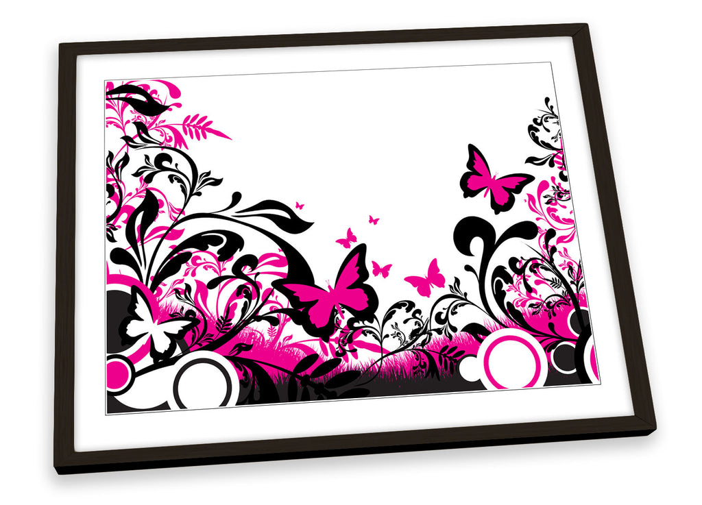 Butterflies Flowers Pink Framed