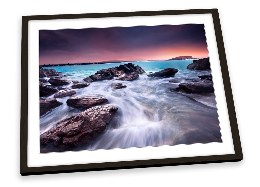 Sunset over Beach Seascape Framed