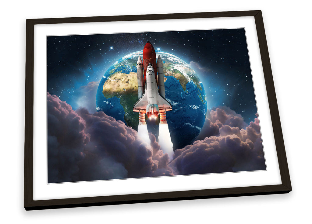 Space Shuttle Planet Earth Multi-Coloured Framed
