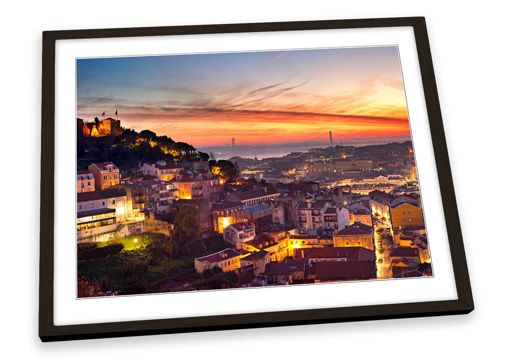 Lisbon Portugal Sunset Skyline Framed