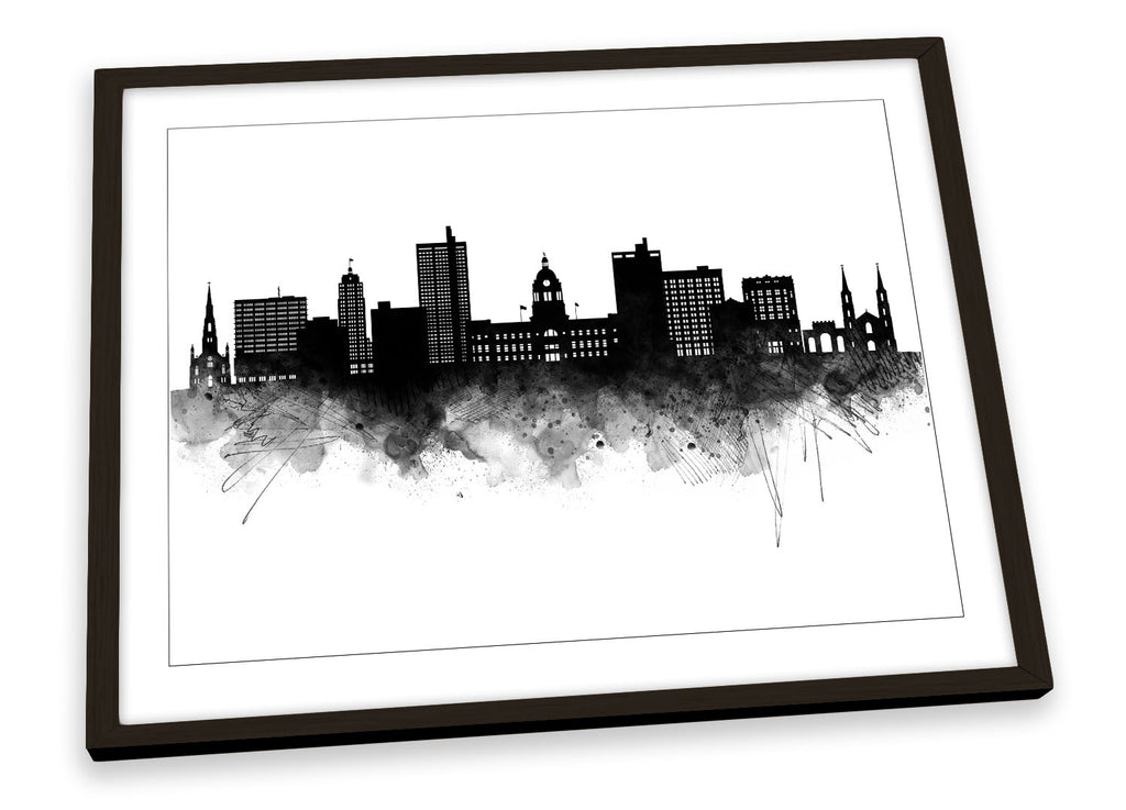 Fort Wayne Abstract City Skyline Black Framed