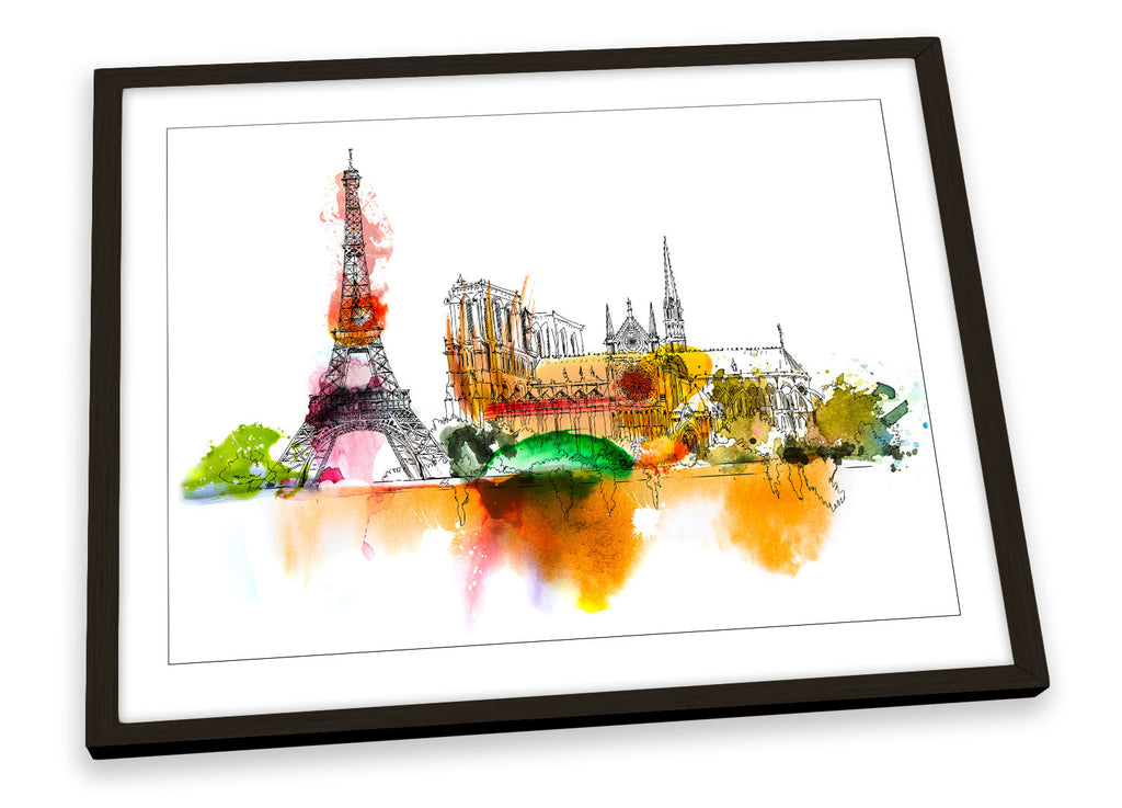 Notre Dame Paris Eiffel Tower Multi-Coloured Framed